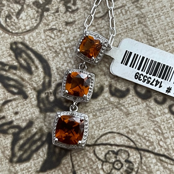 Orange citrine & diamond sterling silver pendant - Picture 4 of 13